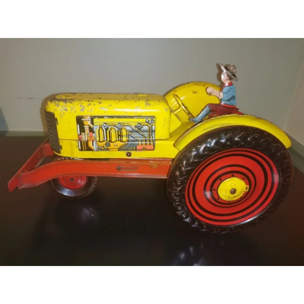 Vintage Marx Tin Lithograph Toy Tractor W/ Driver Good‎ Condition